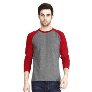 Men's Raglan Plain T-Shirt Maroon Charcoal