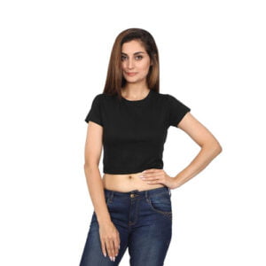 Womens Cotton Half Sleeve Crop Top Black Color