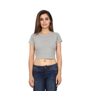 Womens Cotton Half Sleeve Crop Top Grey Color