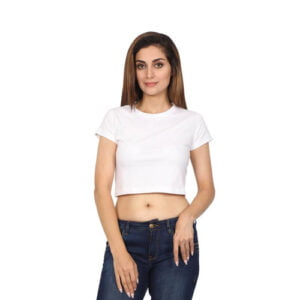 Womens Cotton Half Sleeve Crop Top White Color